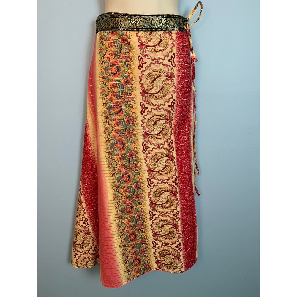Vintage Pink Paisley Cotton Lurex Wrap Skirt Boho Hippie Psychedelic B1